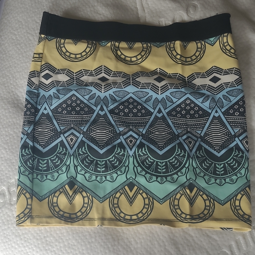 Patterned Yellow and Blue Skirt